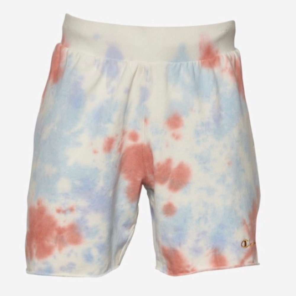 Champion Tie-Dye Athletic Shorts in Cream, Blue & Coral - Picture 2 of 11